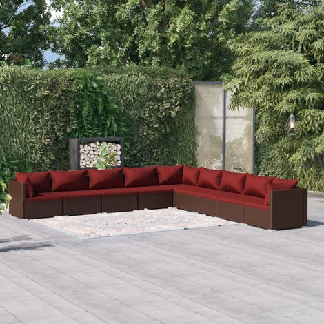 Salon de jardin 9 pcs Ensemble Table et Chaise de Jardin - avec coussins Résine tressée Marron BV615992 - BonneVie (1/5)