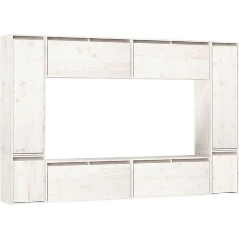 Lot de 8 meubles TV suspendus décoratifs pratiques séjour rangement 80 x 30 x 100 cm en bois massif blanc (1/5)