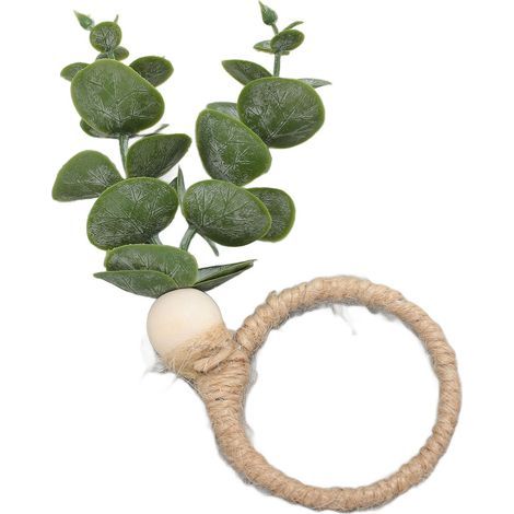 Handwoven faux eucalyptus leaf napkin rings, rustic spring style with beads, suitable for table decorations at weddings and Christmas parties. (1/5)