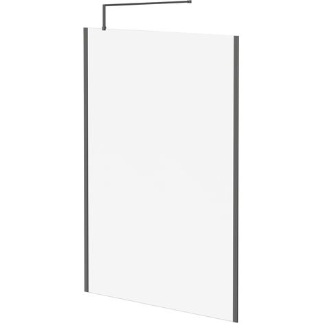 Colore 8mm Clear Glass Gunmetal Grey 1850mm x 1400mm Walk In Shower Screen including Wall Channel with End Profile and Support Bar (1/5)