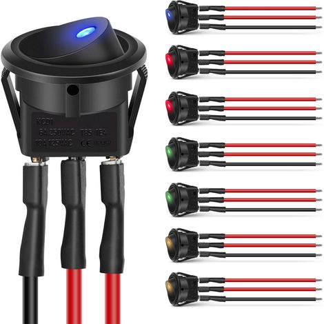 8 pièces interrupteurs à bascule 6A/250V 10A/125V Ronds mini 12v interrupteur à bouton poussoir LED étanche on/off, 3 Broches pour la maison, la voiture, le camion (1/5)