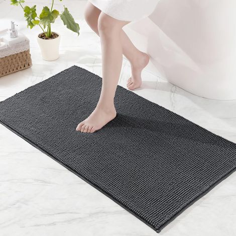 1 Tapis de bain, Chenille, Antidérapant, Absorbant, Séchage rapide, Lavable en machine, Salle de bain, 60x90 cm, Gris