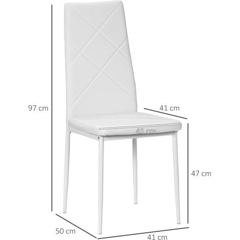 Lot de 4 chaises de salle à manger blanches, sièges rembourrés en similicuir, pieds en acier, fauteuils de cuisine confortables, ensemble de chaises élégantes pour table à manger. (1/5)