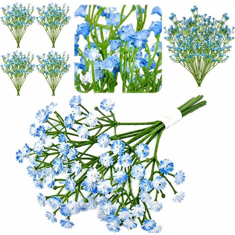 6 PCS Fleurs Artificielles Bleues, Bouquet de Fleurs en Soie pour Décoration de Mariage, Maison et Composition Florale DIY (1/5)
