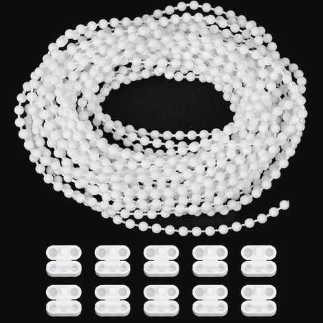 6 M Rolgordijnkoord met 10 stuks Rolgordijn Kettingconnectoren, 4,5 mm Rolgordijn Koord Connector Clips voor Gordijnen, Rol, Romeins, Jaloezieën (1/5)