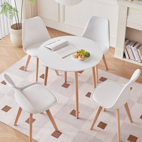 Wokaka Tavolo da Pranzo e Sedie - Sedie in Stile Scandinavo (Set di 4) - Tavolo Rotondo Bianco - 4 Posti