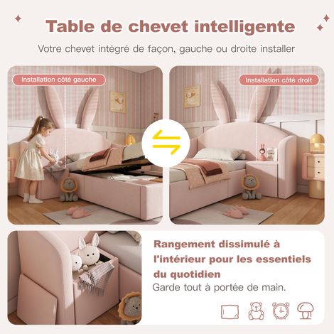 Kinderbett 90x190 cm aus rosa Samt mit Nachttisch und Stauraum, ohne Matratze – MEUBLIV (1/5)