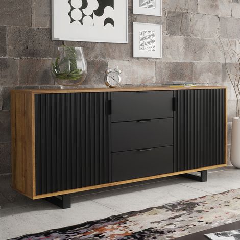Blackridge Sideboard - Dark Oak with Black Matt Doors - 140cm