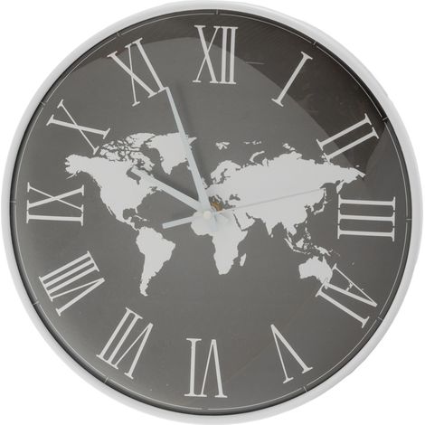Orologio da Parete Mappamondo 30x30 cm Design Moderno con Numeri Romani Nero e Bianco Decorativo per Soggiorno Ufficio Camera e Studio (1/4)