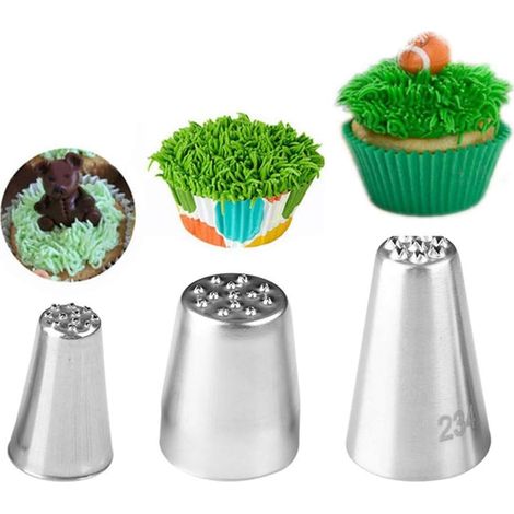 Tecniche di decorazione per torte, set da 3 pezzi, con beccuccio a forma di erba, tecniche di decorazione per torte con glassa in acciaio inox, torte di pasticceria, stampi per cheesecake (1/4)