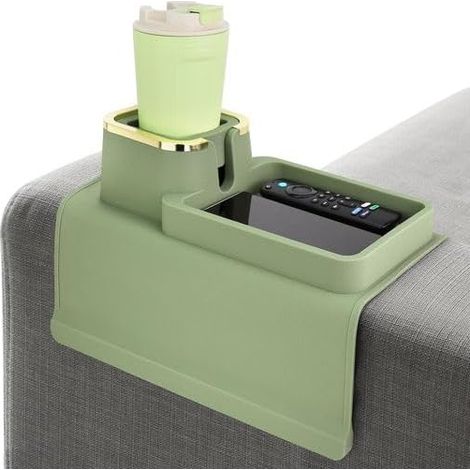 Porte-gobelet pour canapé – organiseur – plateau d'accoudoir – silicone – vert (1/5)