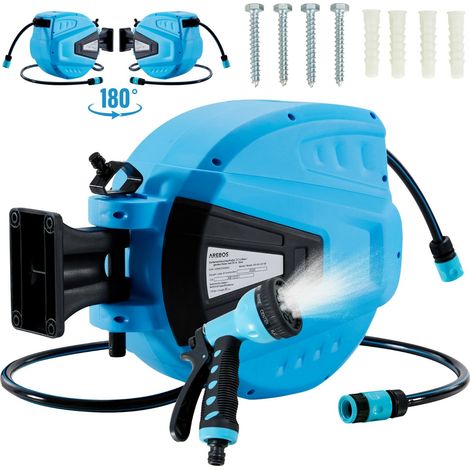 AREBOS Avvolgitubo da GIardino Tubo dell'acqua Inteligente Giardino Blu 30 m