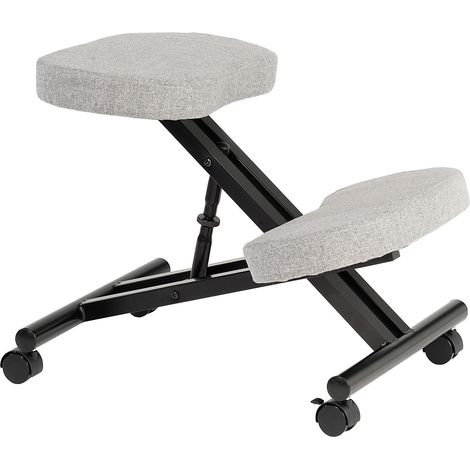 Tabouret ergonomique ROBERT, structure en métal noir et tissu gris