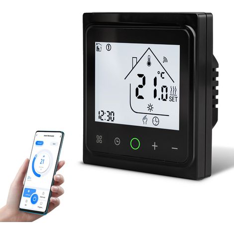 Thermostat Plancher Chauffant Électrique Wi-FI, 16A Alexa Google Compatible avec Sonde, Programmable Thermostat d'ambiance Plancher Chauffant Electrique (Noir) (1/5)