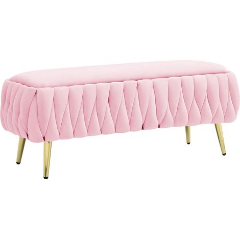 Panca Imbottita Divanetto In Velluto Contenitore Pouf Grande XXL PortaOggetti Intrecciato Panca Sgabello A Pie Di Letto Con Gambe In Metallo Dorato Cassapanca Ingresso Legno Massello Panchina - Rosa (1/5)