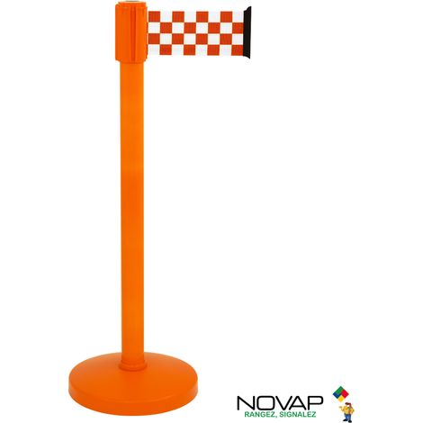 Poteau COLOR alu orange sangle damier Orange/Blanc 3m x 100mm sur socle portable - 2053457