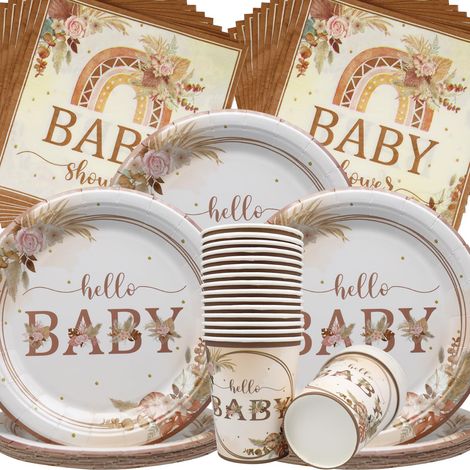Doyomtoy Vaisselle Bohémienne pour Baby Shower - Set de Tableware en Papier pour 60 Pièces, Inclut Assiettes, Serviettes, Gobelets pour 20 Invités (1/4)