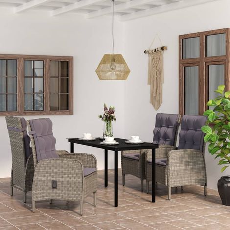 Juego de comedor para jardín 5 piezas con cojines gris y negro vidaXL (1/5)