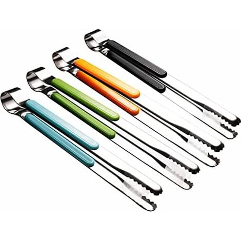Pinces de cuisine en acier inoxydable (lot de 4, 30 cm), pinces de service pour la cuisson, pinces alimentaires en métal avec poignée antidérapante et confortable, acier inoxydable (1/5)