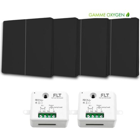 Kit interrupteur va et vient sans fil et sans pile radio - Auto alimenté piézoélectrique - 4 boutons double allumage + 2 récepteurs radios (1/5)