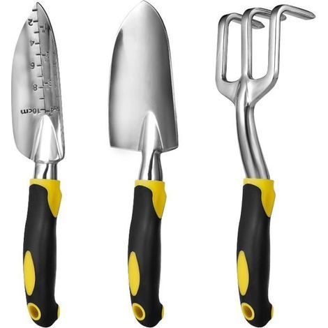 3 aluminum cast garden tools with soft non-slip rubber handles. (1/4)