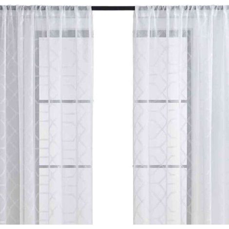 Rideaux en Voile Blanc Brodé à Motif Floral Style Ferme - à Oeillets - 52x84 Pouces (132x213cm) - pour Séjour ou Chambre - Lot de 2
