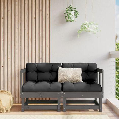 Garden Corner Sofas 2 pcs Grey Solid Wood Pine vidaXL