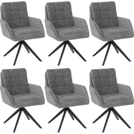 [NON UTILIZZATO] Set 6x sedie poltroncine con seduta girevole HHG-705 riposizionamento automatico seduta tessuto ciniglia, grigio