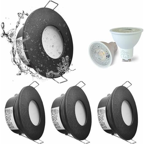 QAZQA Set de 4 Spots Encastrés LED IP65 étanches, 5W 3000K Blanc Chaud Spot Encastré Pour salle de bain et cuisine éclairage Encastrable au Plafond coupe 68mm Nickel Satiné -Boîtier de lampe Noir (1/5)