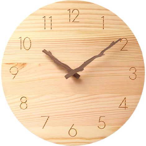 Horloge Murale en Bois, Horloge Murale Ronde Silencieuse de 10 Pouces Fonctionnant à Batterie, Sans Tic-Tac, Horloge Murale Décorative Très Silencieuse avec Aiguilles en Forme de Branche pour Salon, C (1/5)
