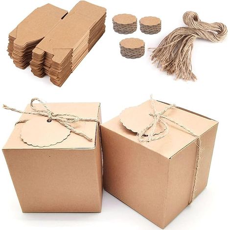 Brown Kraft Gift Box, 50 Pieces Folding Gift Boxes, Cardboard Box 5 x 5 x 5 cm, Square Gift Box with Lid, for Gifts, Parties, Birthdays, Weddings, Reusable (1/5)