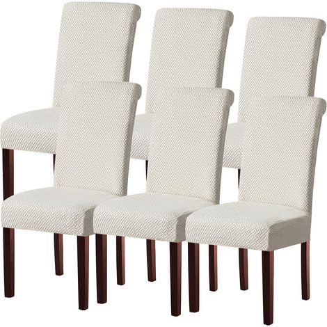 Stuhlhussen 6er Set, Stretch Stuhlbezug abnehmbar & waschbar, Cremeweiß (1/5)