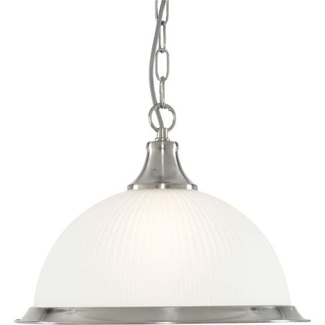 Suspension American Diner métal argent satiné, verre depoli E27 max 60w Diam 34 x Haut 120cm (1/2)
