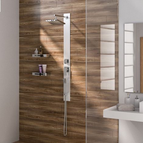 Pannello doccia in vetro temperato e acciaio inox h130 cm con miscelatore manuale Style 01 (1/4)