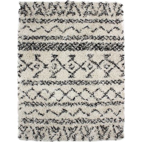 TRIBAL CHIC - Tapis à poils longs motifs ethniques écru 133x190 (1/5)
