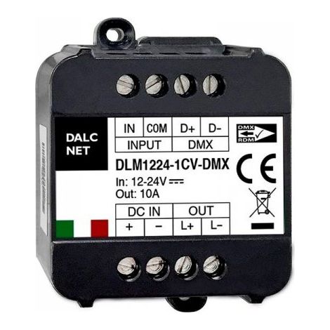DLM1224-1CV-DMX Led Dimmer Bus DMX512 12V 24V 10A Pulsante N.O. 0/1-10V Potenziometro (1/2)