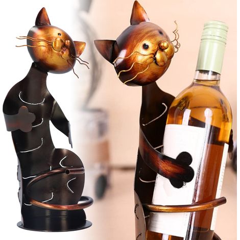 Flaschenhalter aus Metall in Katzenform, praktische Skulptur, dekoratives Objekt für Zuhause (1/5)