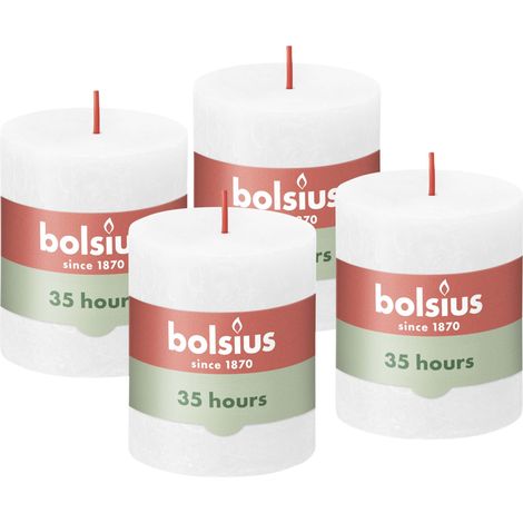 Lot de 4 bougies pilier rustiques - Blanc - Longue durée de combustion de 35 heures - Bougie d'intérieur - Non parfumée - Cire végétalienne naturelle - Sans huile de palme - 8 x 6,8cm (1/5)