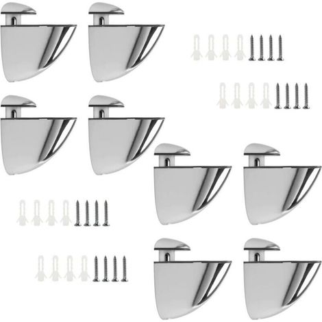 Supports réglables pour étagères en verre - 8 pièces, réglables - Pour étagères en bois/verre de 3 à 20 mm d'épaisseur - 50 mm argenté (1/5)