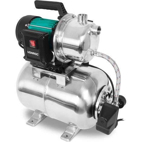 VONROC - Hauswasserwerk 1300W – 5000 l/h – 4,8 bar – 24L Edelstahl-Tank – Druckschalter (1/5)