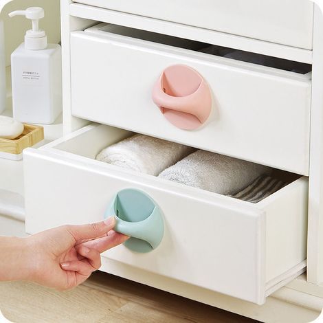 Adhesive Sliding Door Handle 4PCS Self-Adhesive Security Handle Auxiliary Handle for Window Cupboard Drawer Wardrobe Refrigerator Auxiliary (Blue2, Pink2) (1/3)