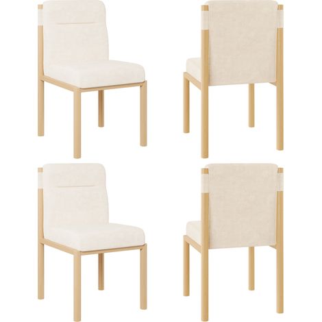 Lot de 4 chaises de salle à manger avec cadre imitation chêne et assise épaisse en tissu sherpa beige (1/5)