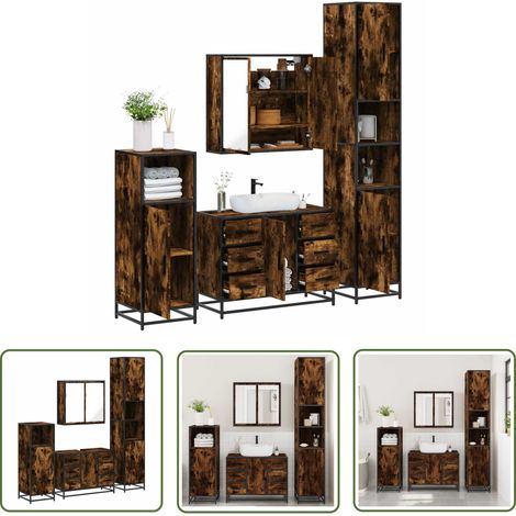 vidaXL 4-tlg. Badmöbel-Set Räuchereiche Holzwerkstoff