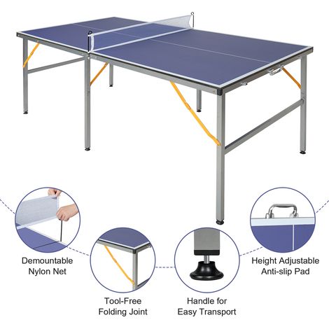 Table de ping-pong pliante portable professionnelle de taille moyenne (182 x 91 cm / 6 x 3 pi), avec filet, 2 raquettes et 4 balles pour adultes et adolescents - Montage rapide - Utilisation intérieur (1/4)