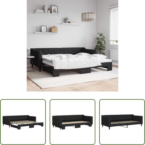 vidaXL Sofa-Bett - Tagesbett Ausziehbar Schwarz 90x200 cm Stoff (1/5)