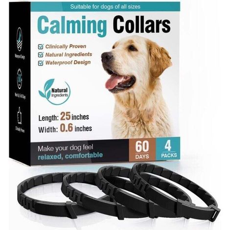Lot de 4,Collier apaisant pour chiens, soulagement de l'anxiété, libération prolongée de phéromones pendant 60 jours, anxiété de séparation, taille de 63,5 cm, réglable, convient à tous les chiens de (1/4)