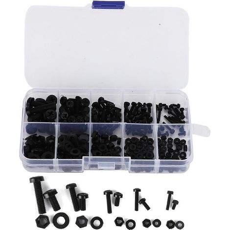 Kit d'assortiment de 270 vis, écrous et rondelles en nylon M2/M2.5/M3/M4/M5 (noir) (1/5)