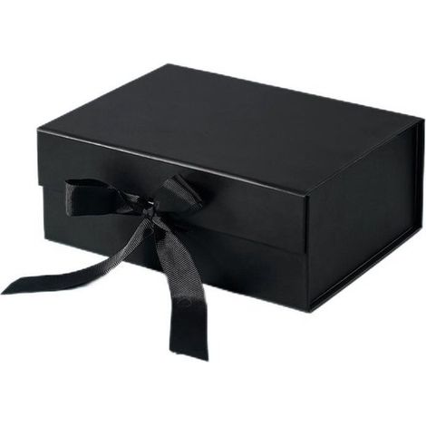 Caja de regalo con lazo, tapa, cinta y papel triturado, caja magnética para bodas, cumpleaños, Navidad, aniversarios (negra, 27 x 19 x 8 cm) (1/5)