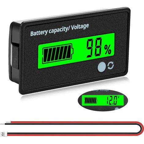 DC Battery Meter, Battery Capacity Voltmeter Monitor, Lead Acid Battery Indicator, LCD Display DC 12V 24V 36V 48V 60V 72V, Green Light