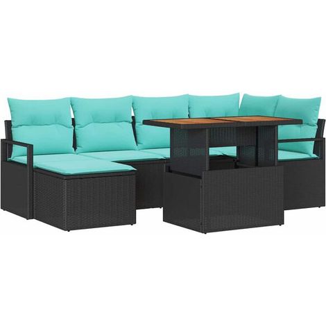 Ensemble Salon de Jardin 7 Places en Polyrotin, Canapé d'Extérieur Noir et Turquoise (1/5)